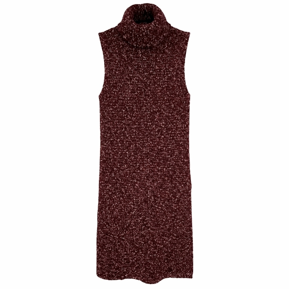 Anthropologie Burgundy Sleeveless Turtleneck Sweater Midi Dress XS Marled Knit